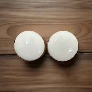 Vtg Milk Glass Button Clip On Cabochon Earrings.